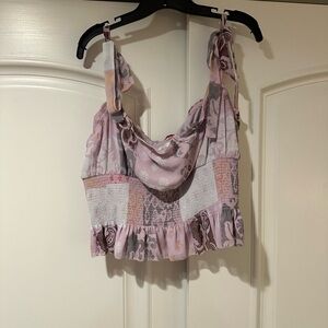 Wilfred Pink & Gray Printed Tie-Strap Cowl Crop Top